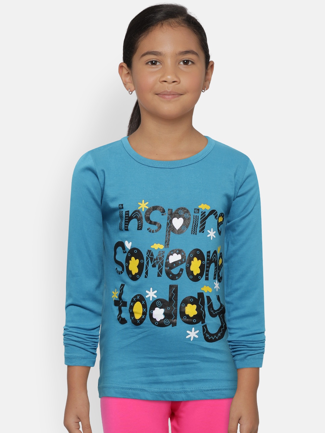 

Kids On Board Girls Blue Printed Round Neck Pure Cotton T-shirt
