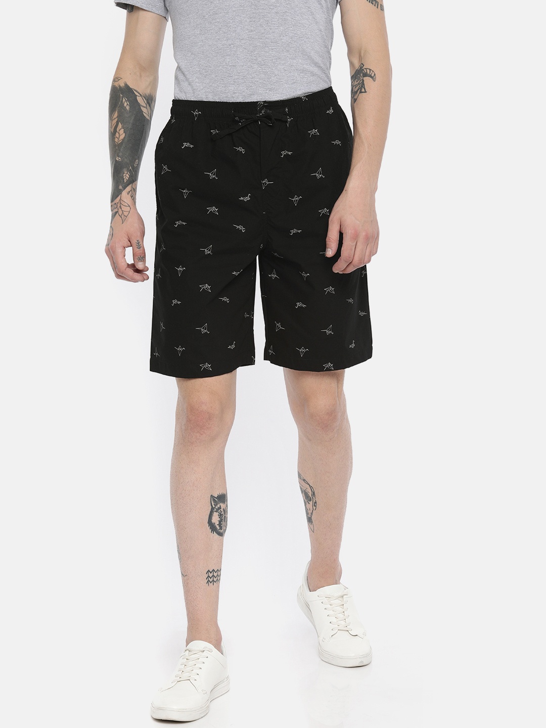 

Van Heusen Athleisure Men Printed Soft Suede Touch Functional Pocket Shorts, Black
