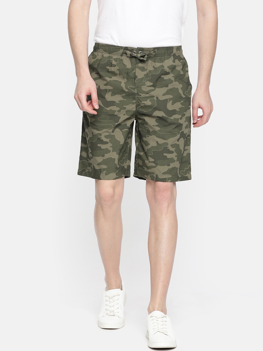 

Van Heusen Athleisure Men Printed Soft Suede Touch Functional Pocket Shorts, Olive