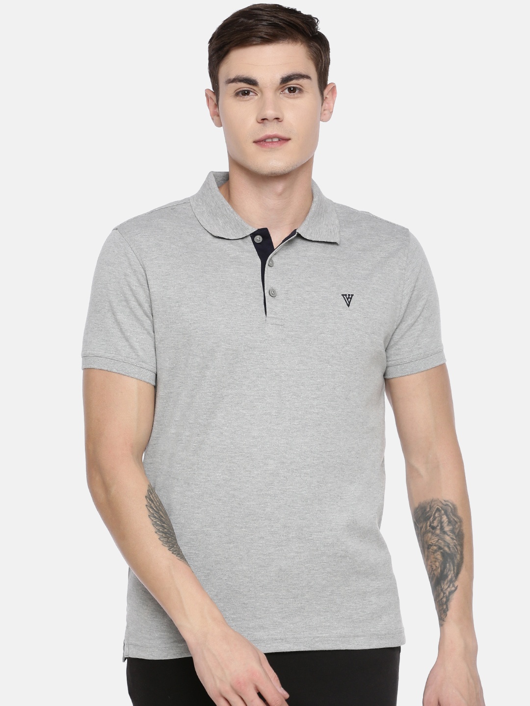 

Van Heusen Men Solid Ultra Soft Short Sleeve Polo T-Shirt, Grey melange