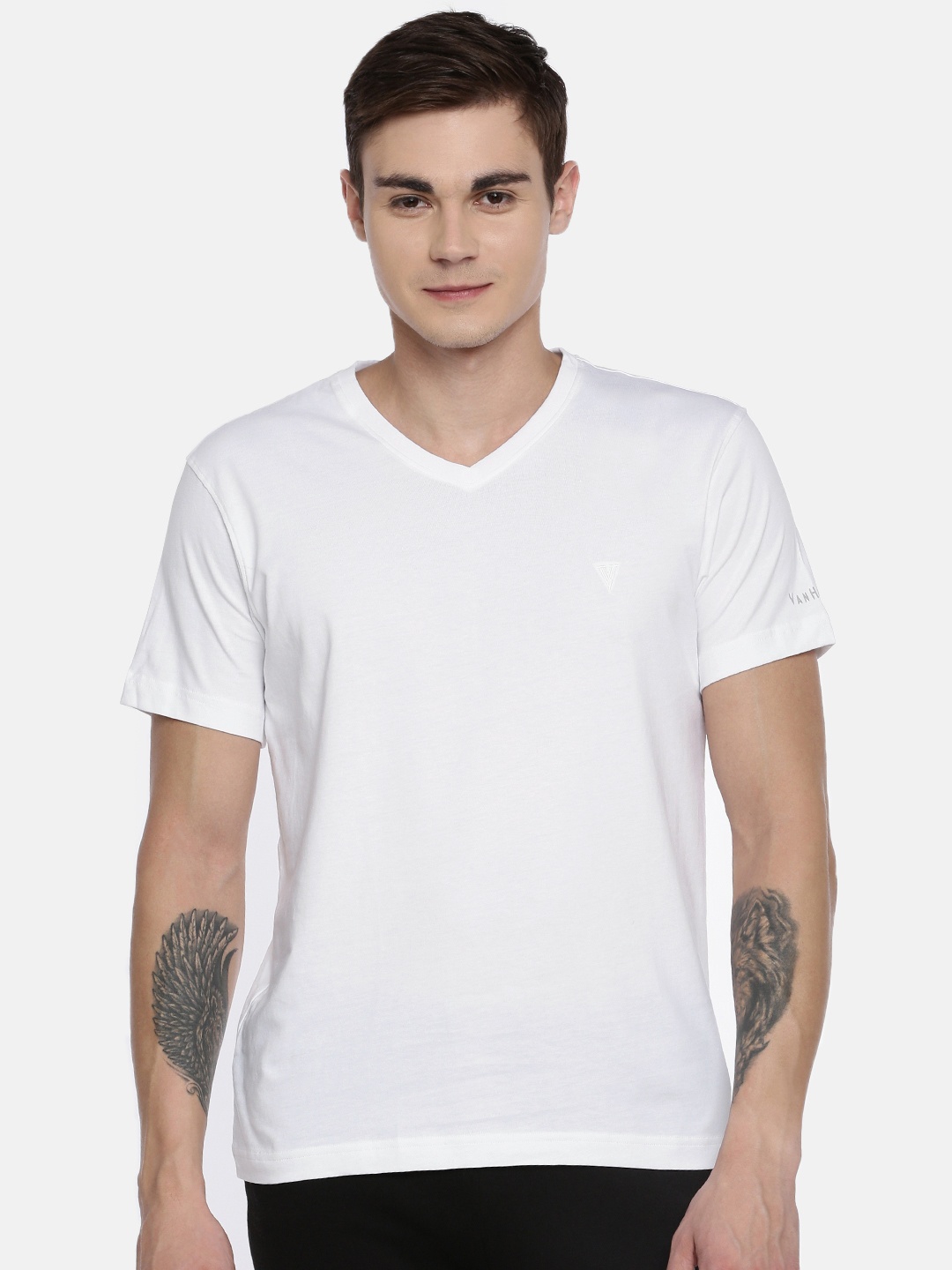 

Van Heusen Athleisure Men Solid V-Neck Short Sleeve T-Shirt, White