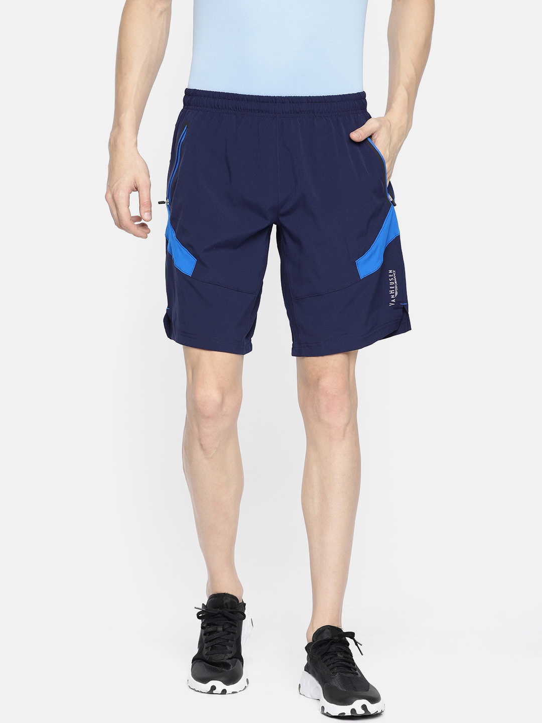 

Van Heusen Men Solid Swift Dry Mesh Panel Active Shorts, Navy blue