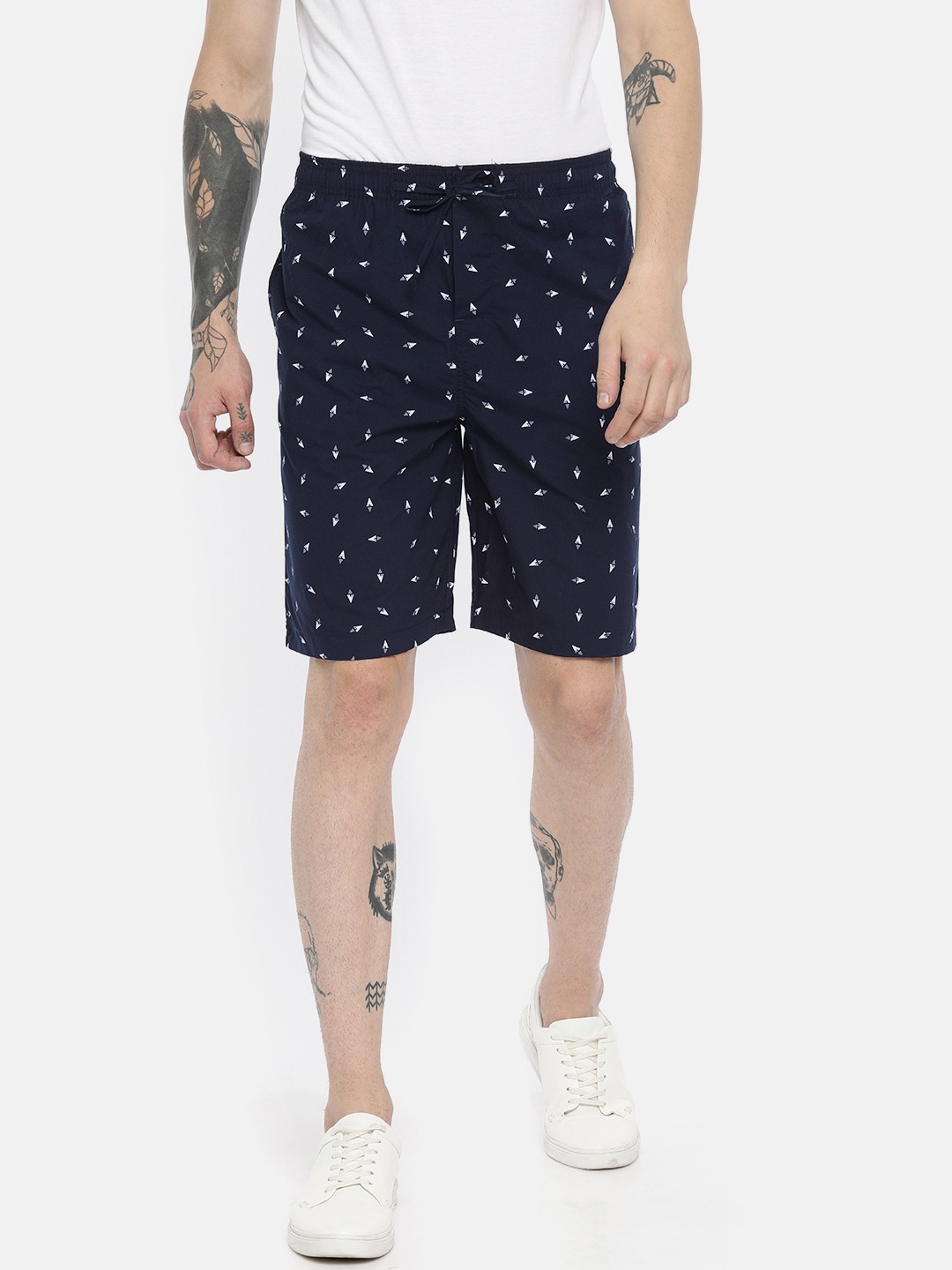 

Van Heusen Printed Soft Suede Touch Functional Pocket Athleisure Shorts, Navy blue