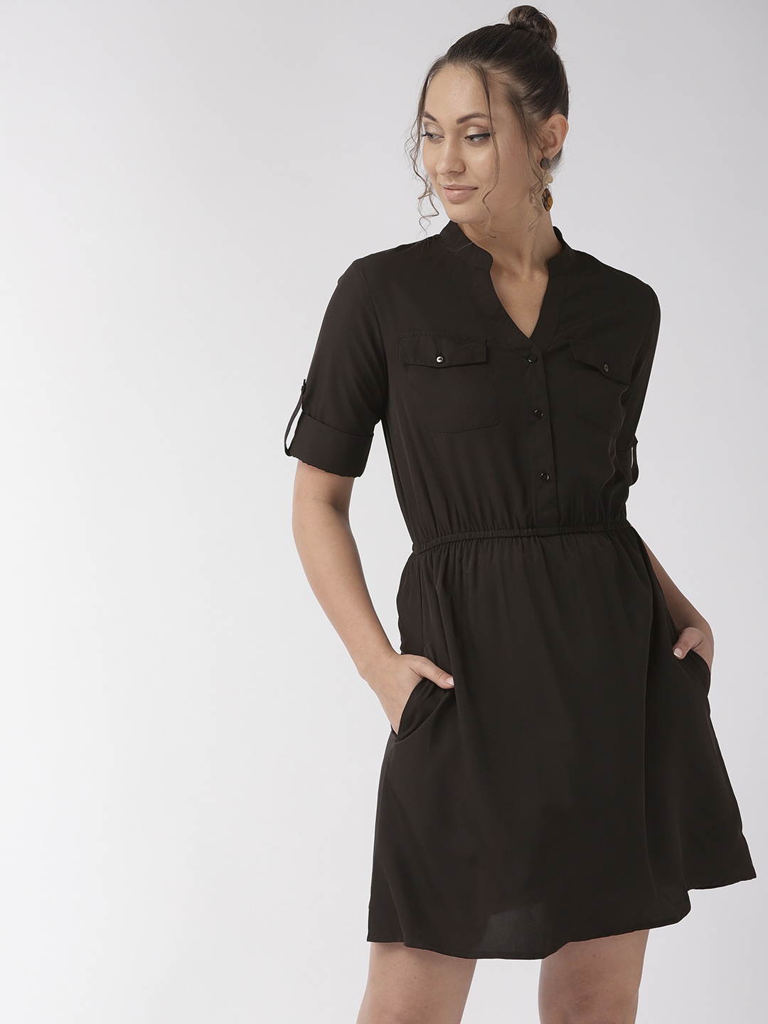 

Style Quotient Women Black Solid A-Line Dress