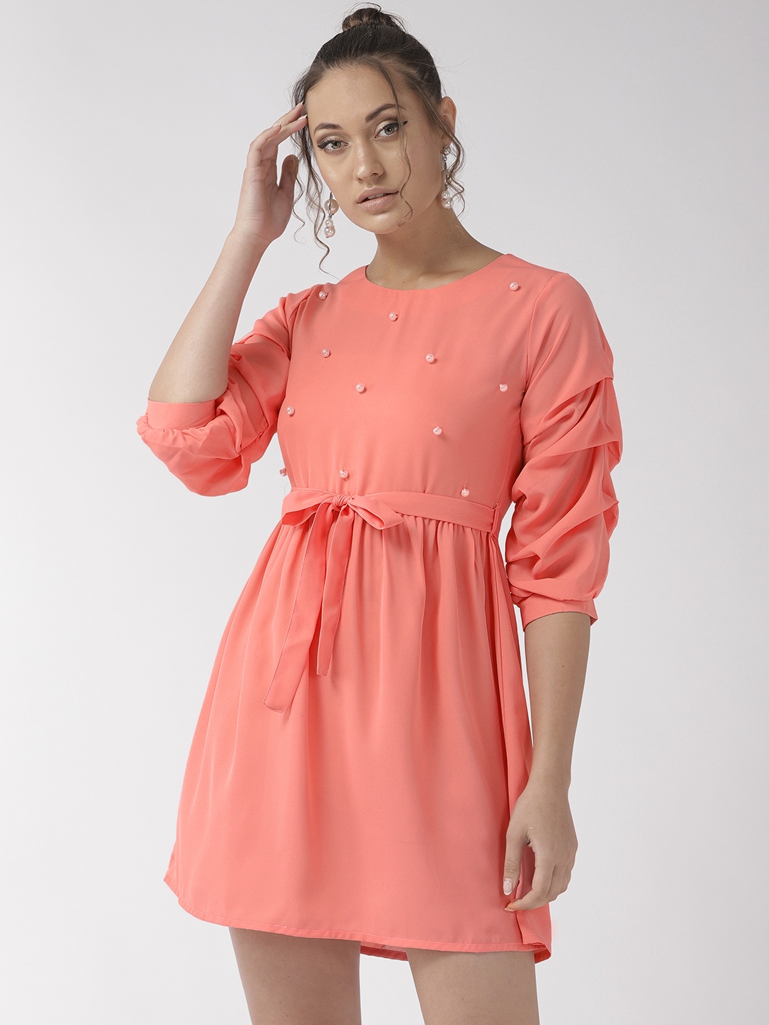 

Style Quotient Women Coral Pink Solid A-Line Dress