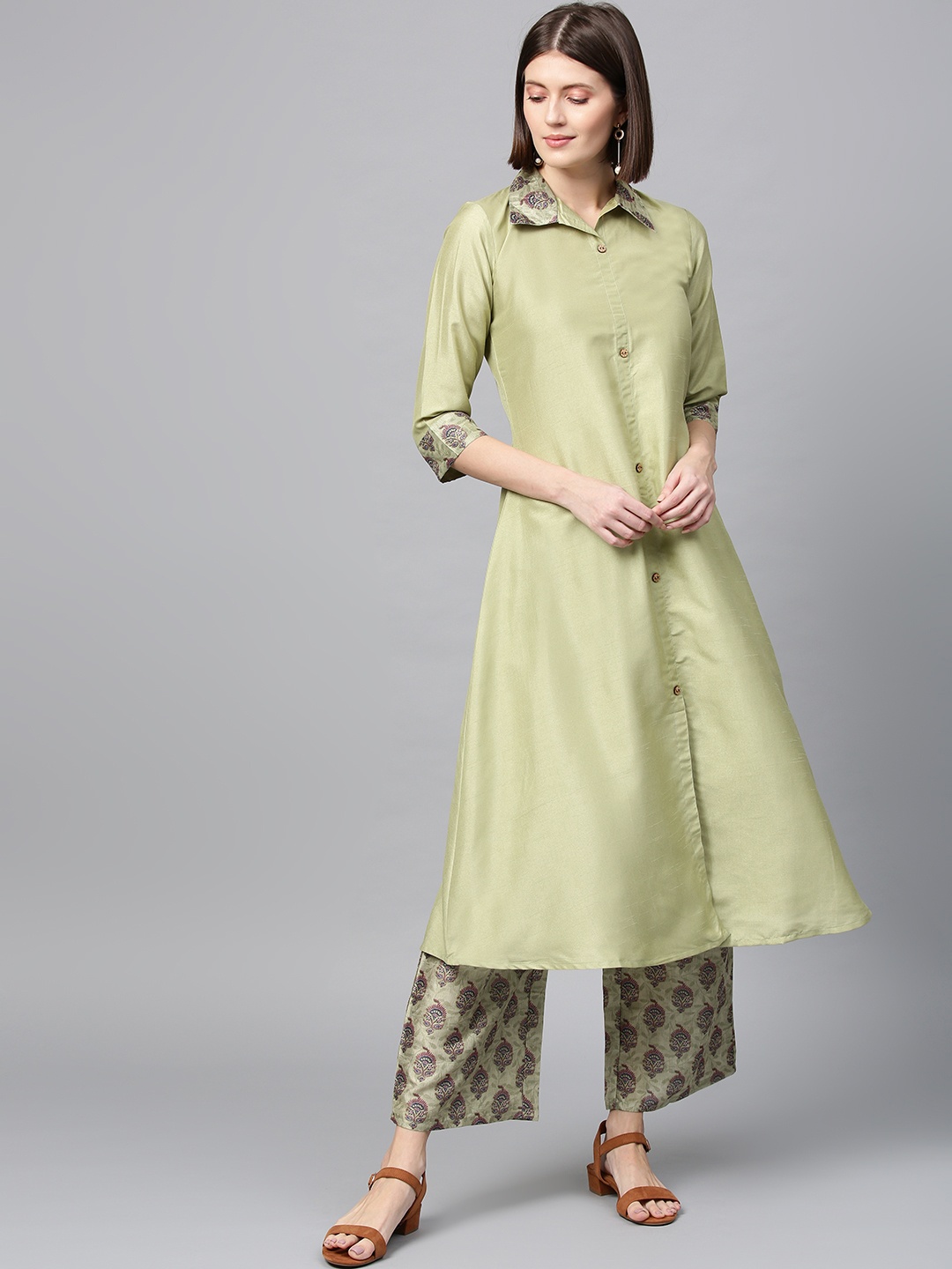 

ZIYAA Women Green Printed Kurta with Palazzos