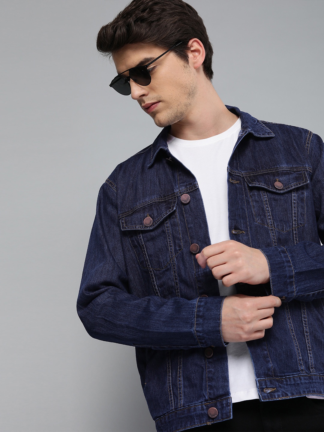 

HERE&NOW Men Blue Solid Denim Jacket