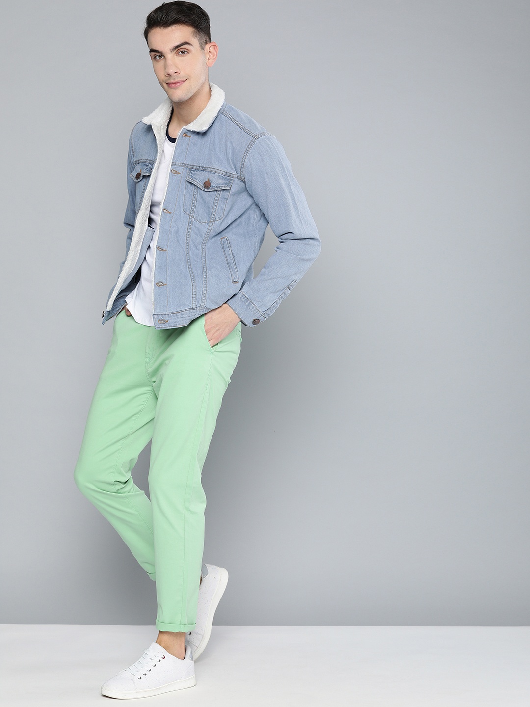 

HERE&NOW Men Blue Solid Denim Jacket