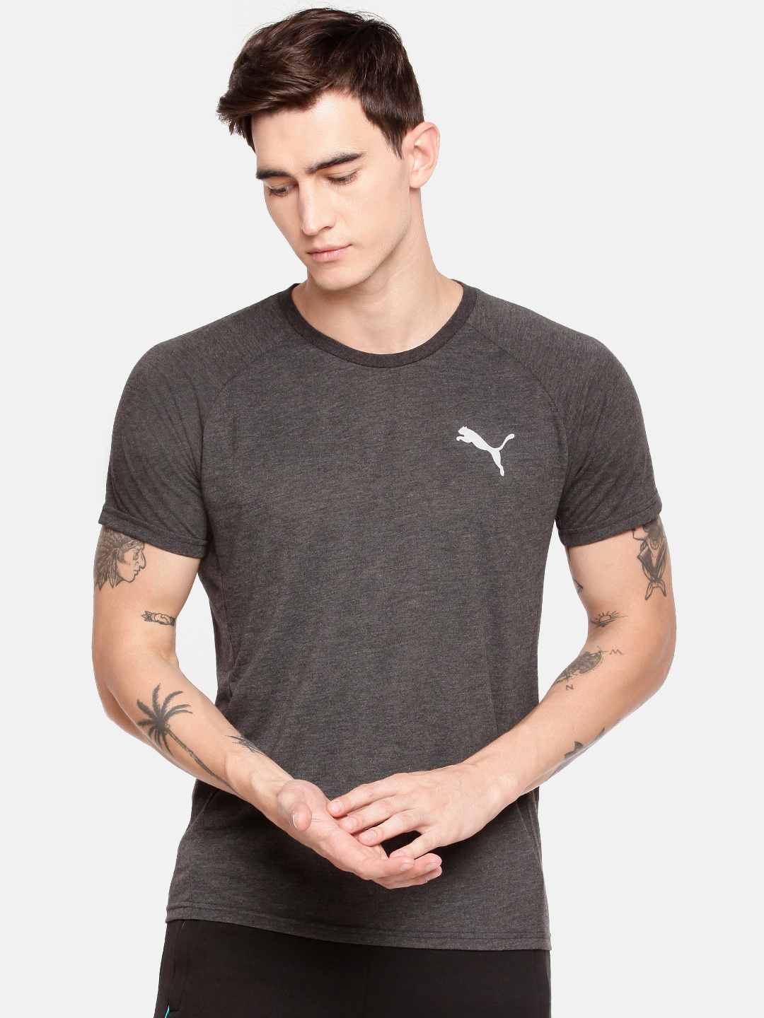 

Puma Men Charcoal Grey Solid Round Neck dryCell T-shirt