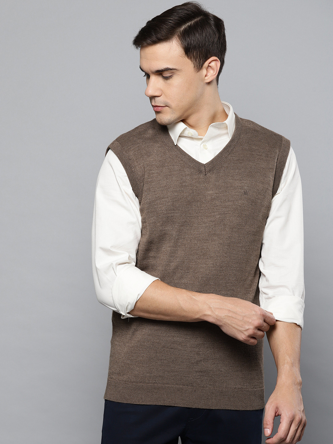 

Louis Philippe Men Brown Solid Sweater Vest