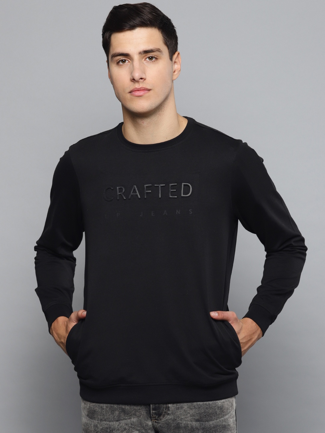

Louis Philippe Jeans Men Black Solid Sweatshirt