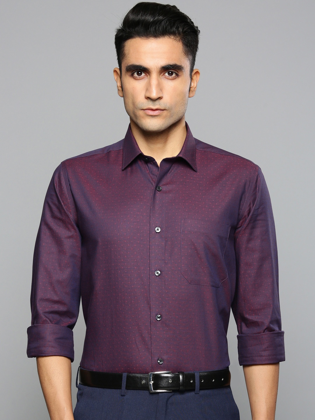 

Louis Philippe Men Purple & Red Slim Fit Self Design Formal Shirt