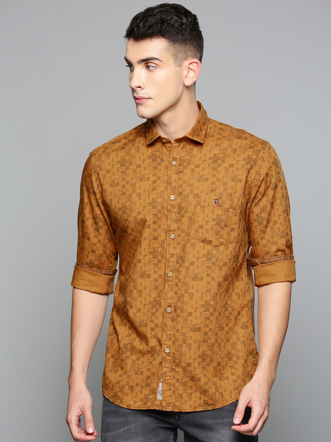 

Louis Philippe Jeans Men Mustard Slim Fit Printed Casual Shirt