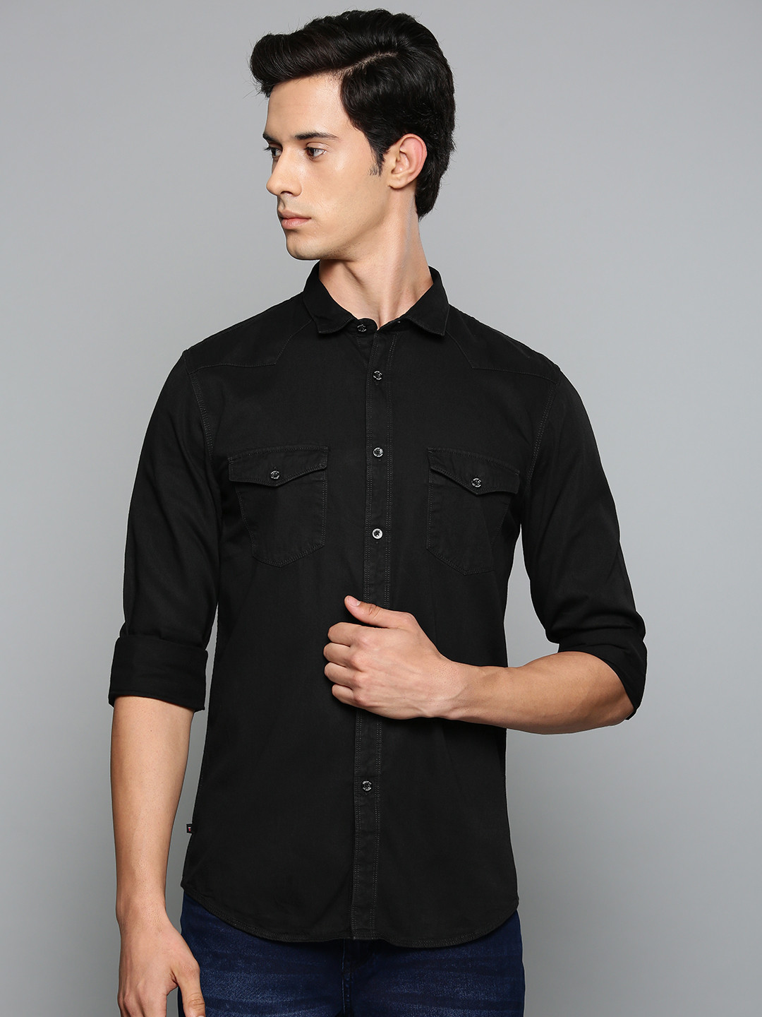 

Louis Philippe Jeans Men Black Slim Fit Solid Casual Shirt