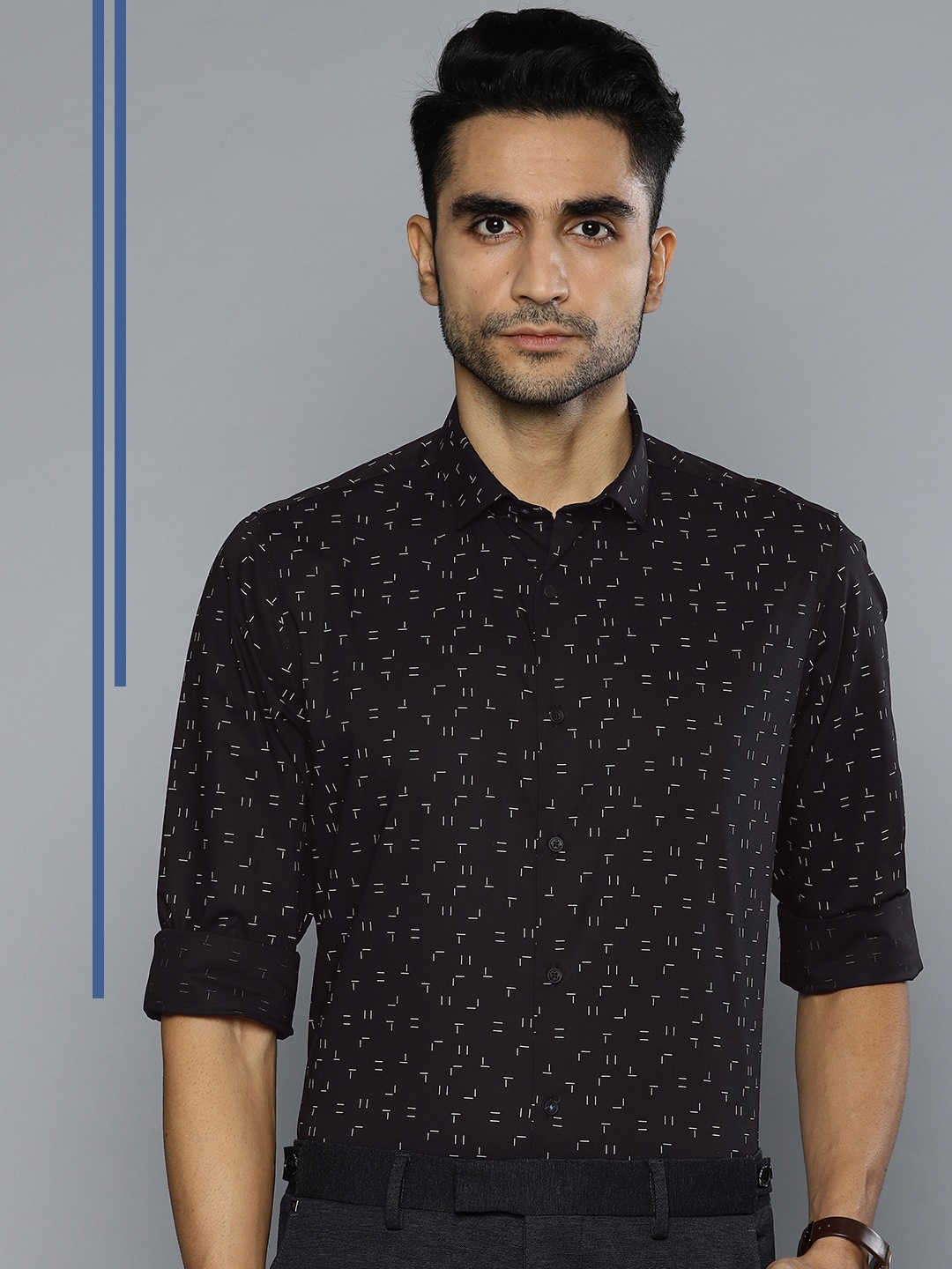 

Louis Philippe Ath.Work Men Black & White Super Slim Fit Printed Smart Casual Shirt