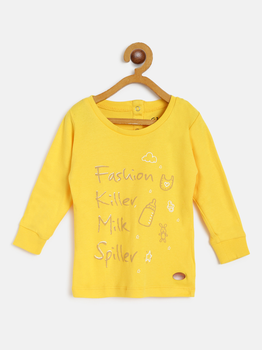 

Gini and Jony Girls Yellow Printed Round Neck Pure Cotton T-shirt
