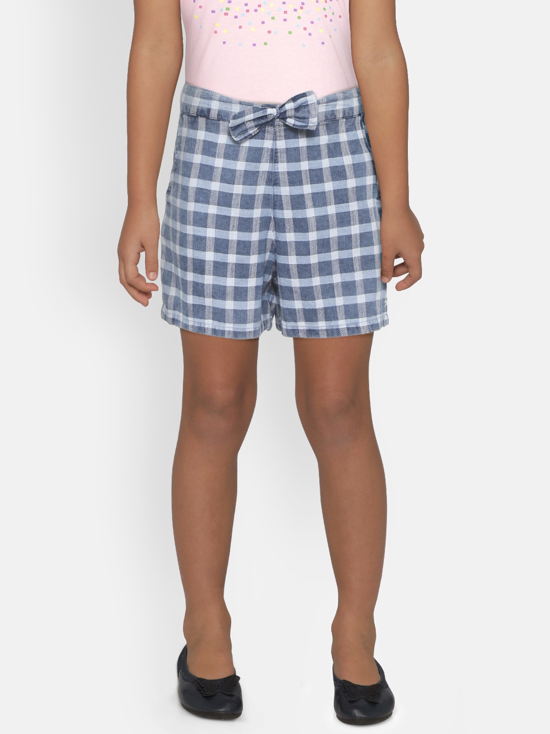 

Gini and Jony Girls Blue & White Checked Regular Fit Shorts