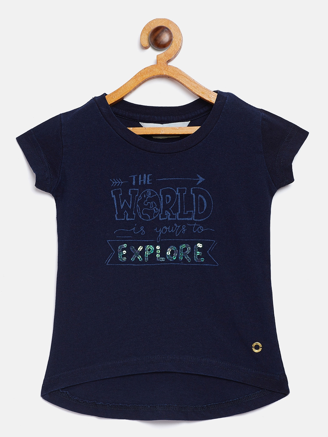 

Gini and Jony Girls Navy Blue Printed Round Neck Pure Cotton T-shirt