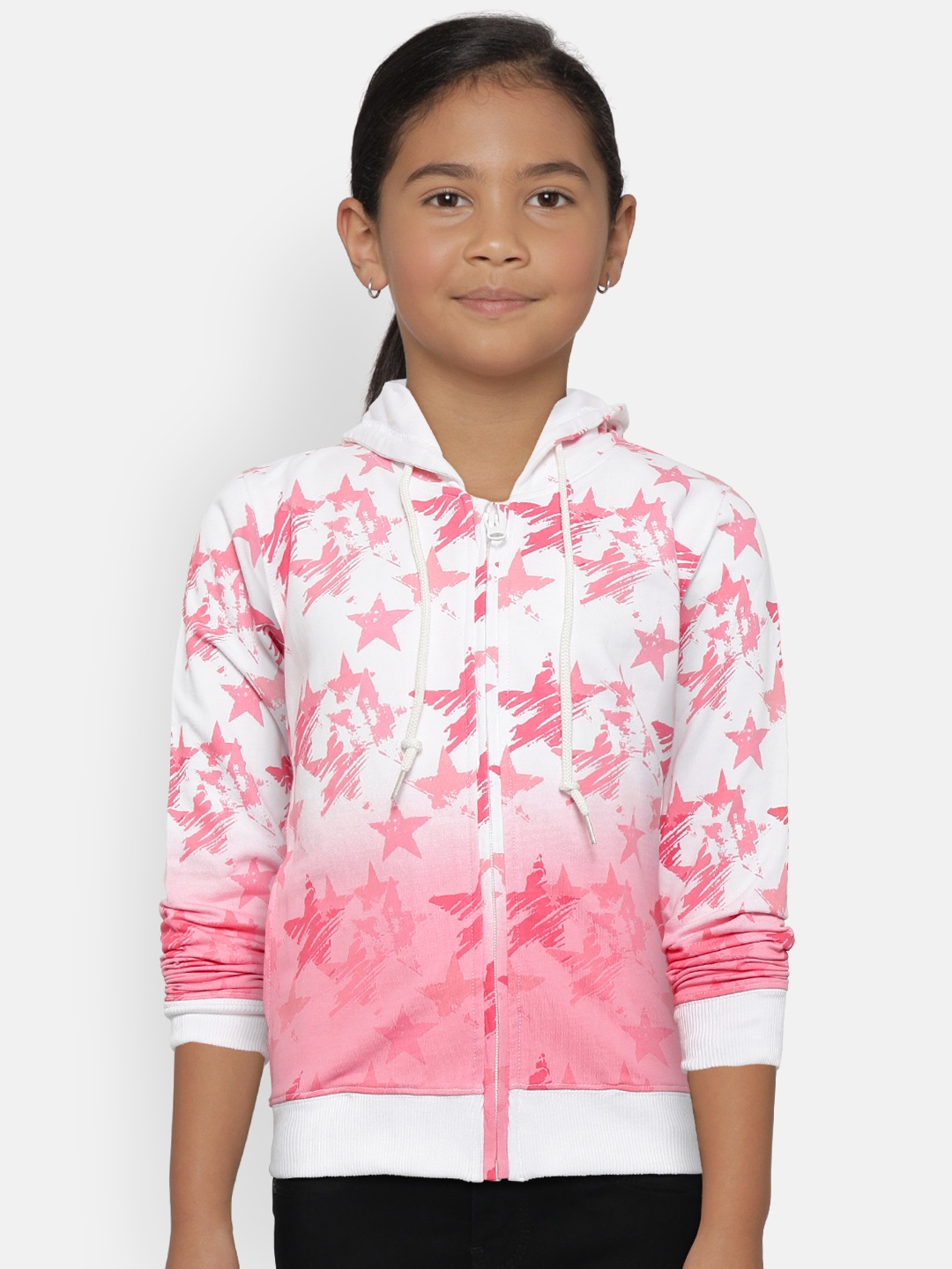 

Gini and Jony Girls Pink & White Printed Hooded Sweatshirt