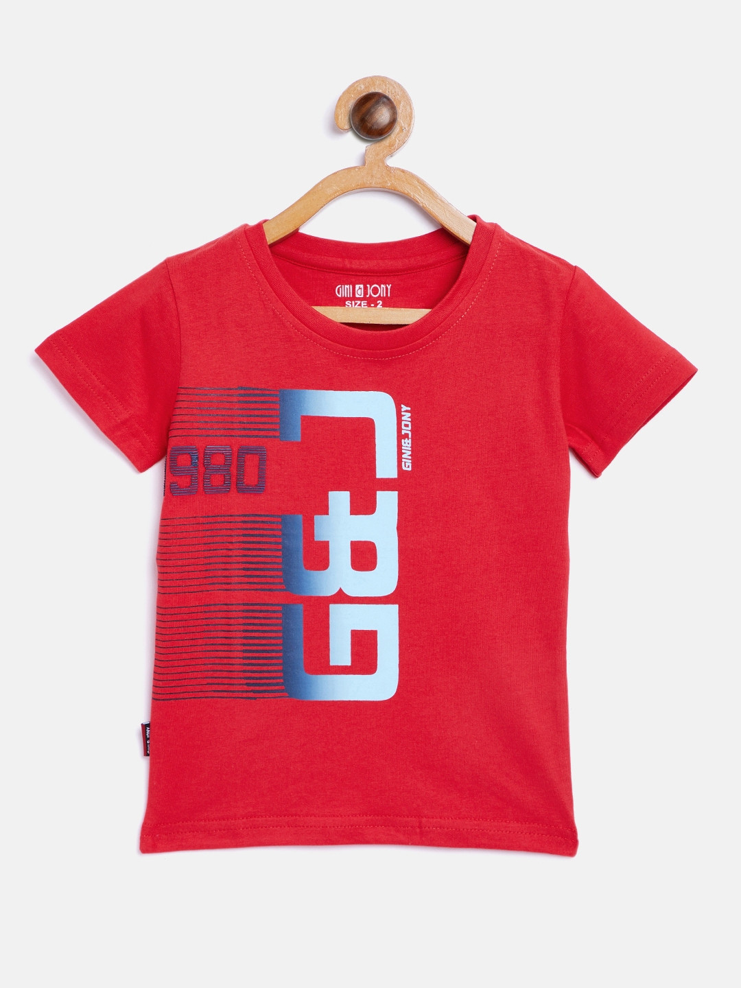 

Gini and Jony Boys Red Printed Round Neck T-shirt