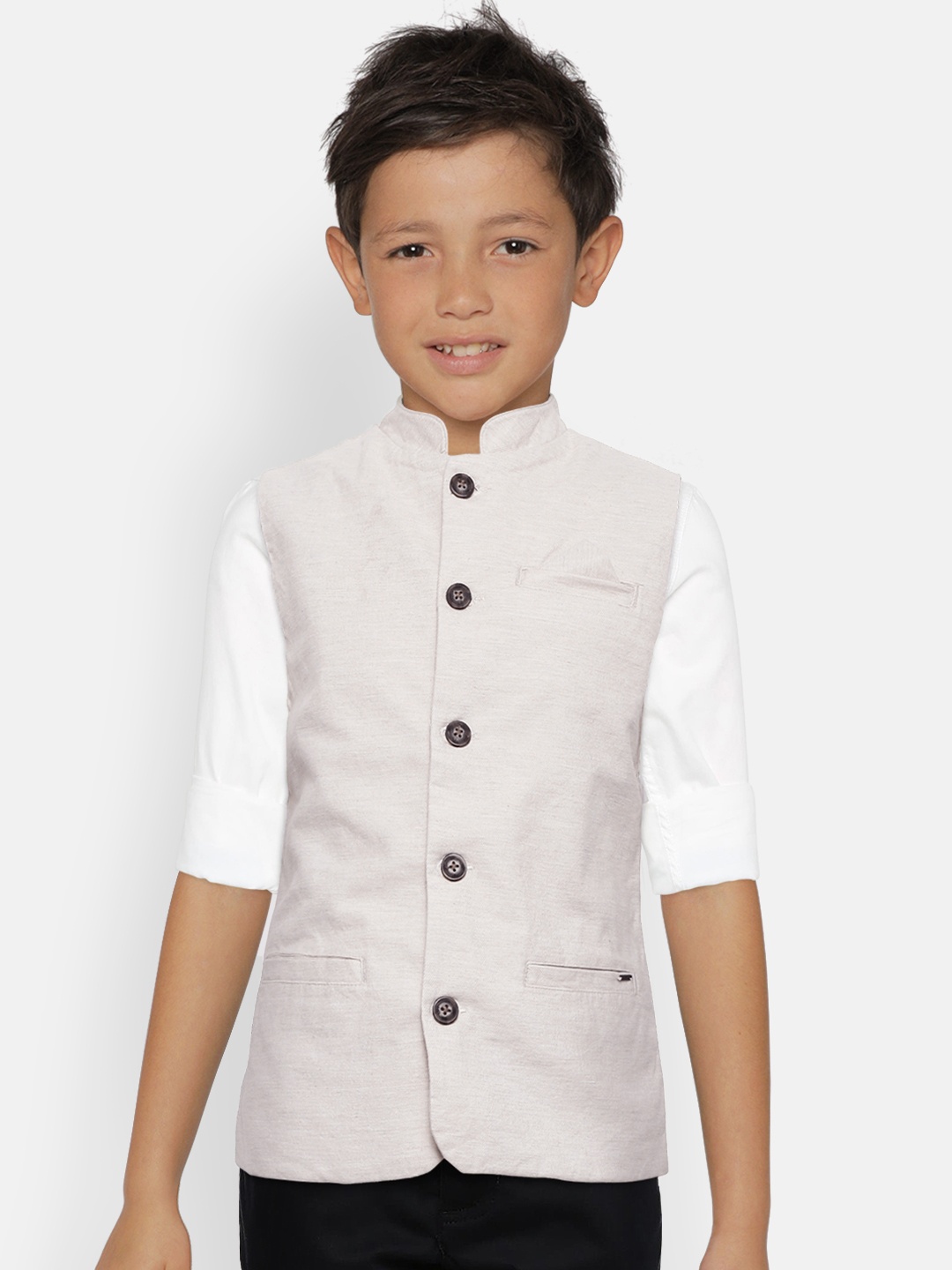 

Gini and Jony Boys Beige Solid Nehru Jacket