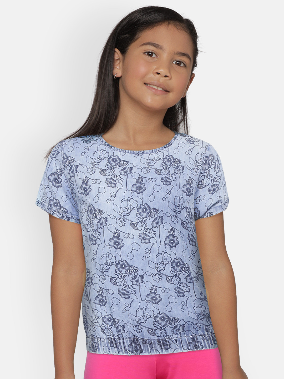 

Palm Tree Girls Blue Floral Print Blouson Top