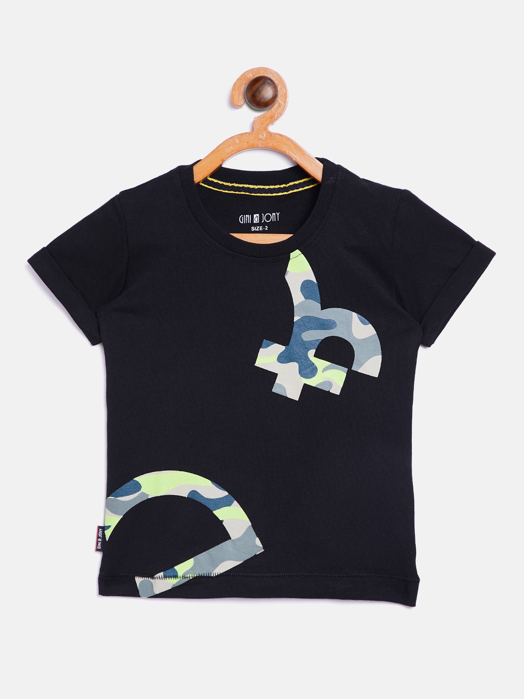 

Gini and Jony Boys Black Printed Round Neck T-shirt