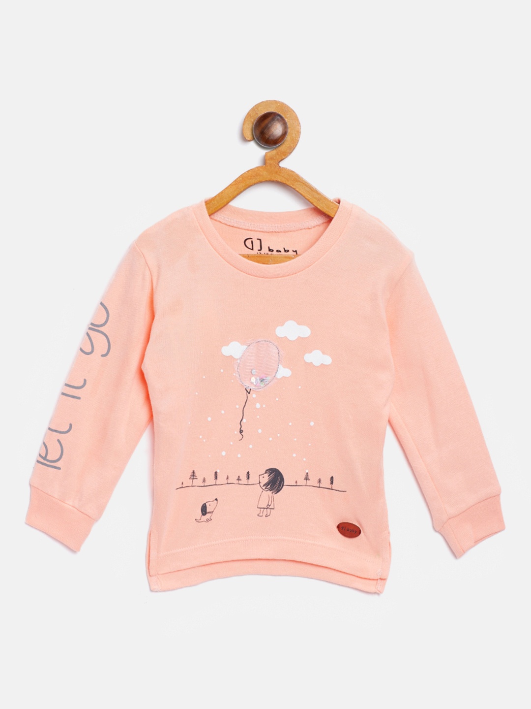 

Gini and Jony Girls Peach-Coloured Printed Round Neck Pure Cotton T-shirt