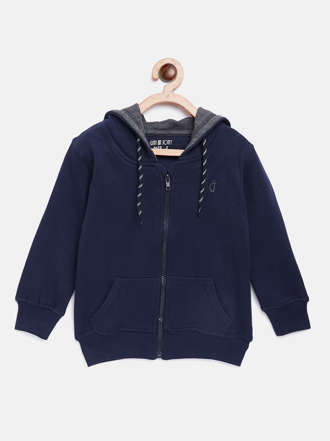

Gini and Jony Boys Navy Blue Solid Hooded Sweatshirt