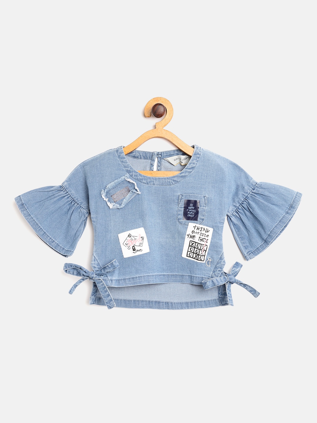 

Gini and Jony Infant Girls Blue Printed & Applique Chambray Top