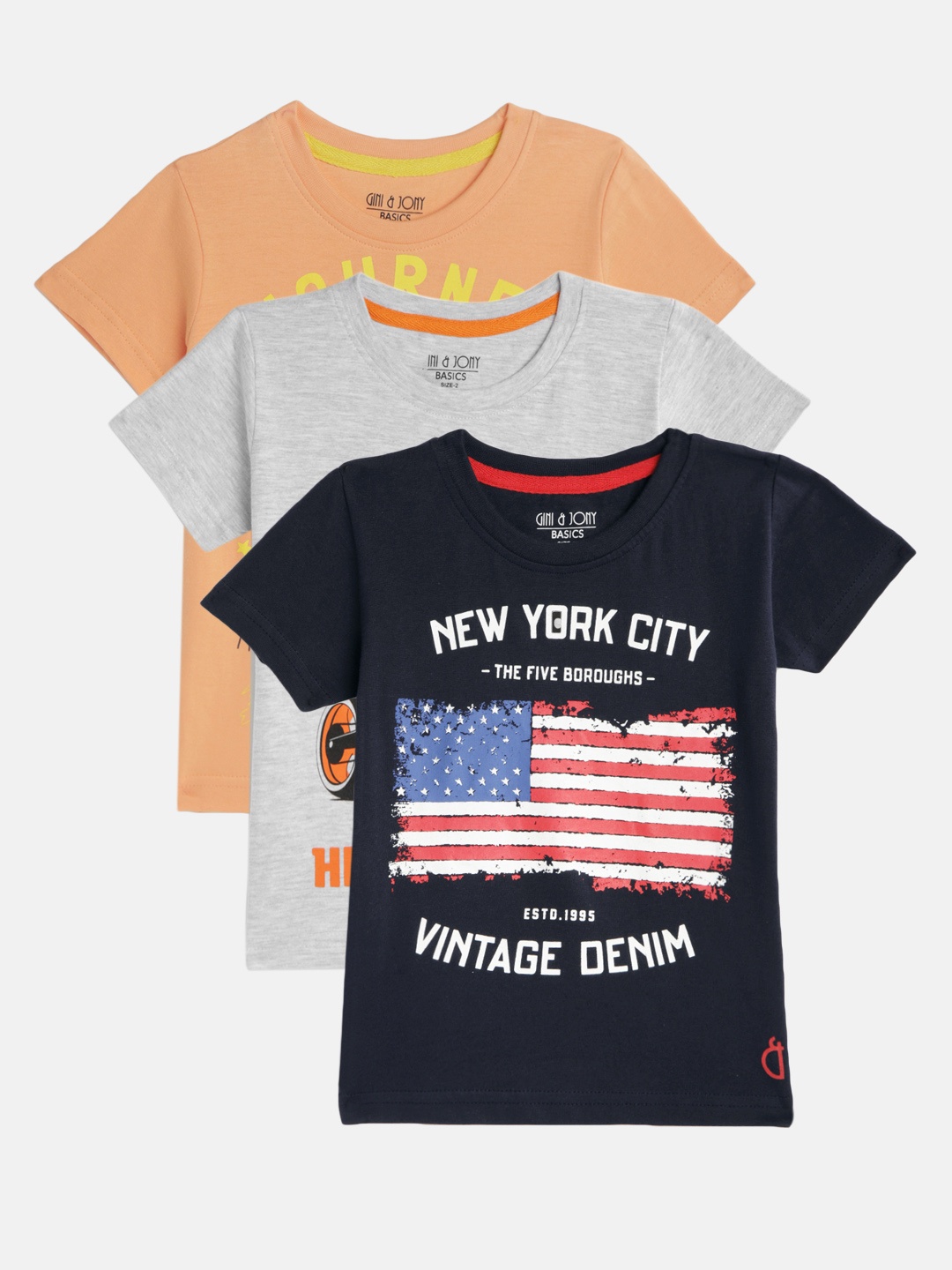 

Gini and Jony Boys Pack of 3 Printed Tshirts, Navy blue