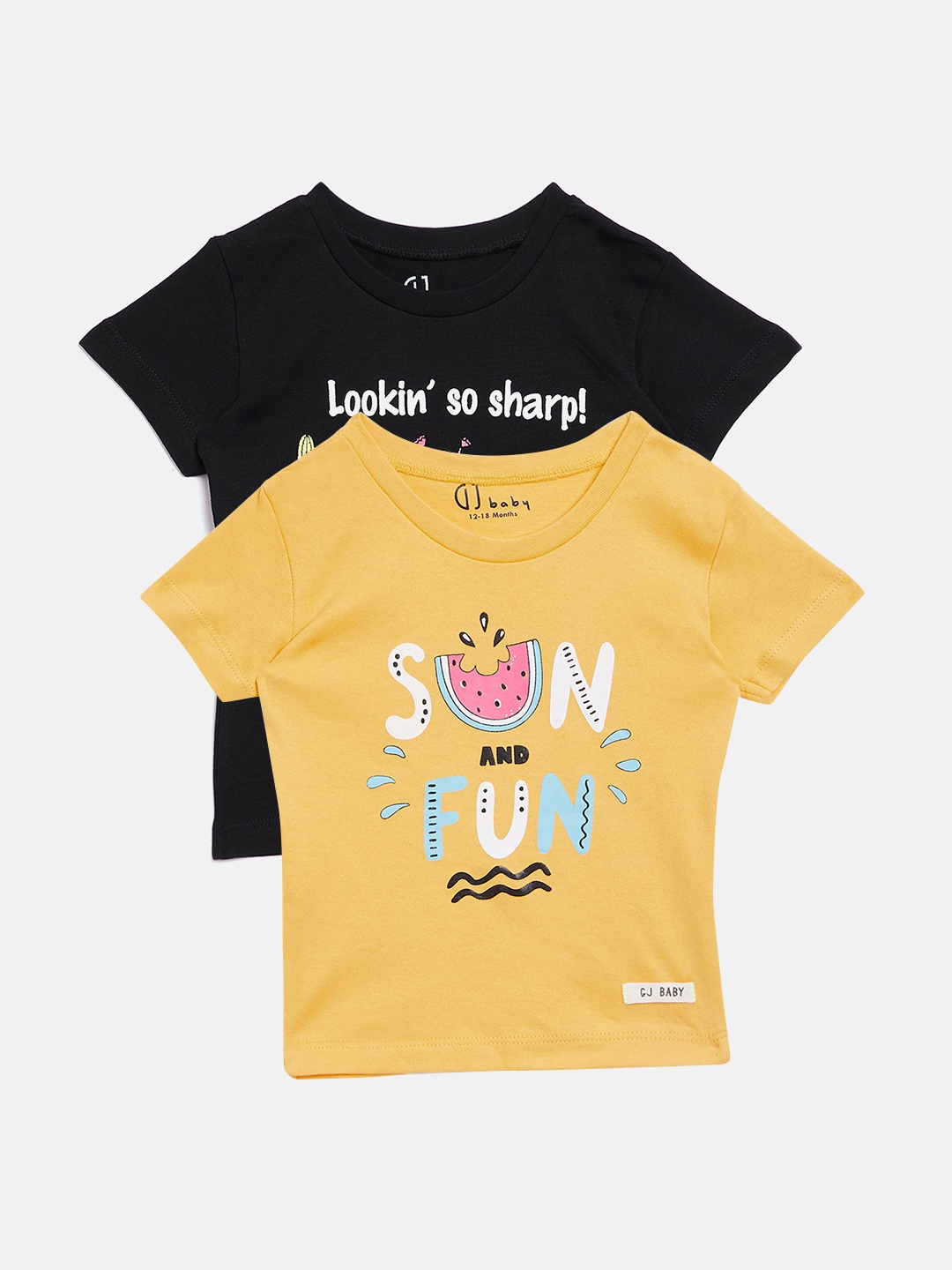 

Gini and Jony Boys Pack of 2 Printed Round Neck Pure Cotton T-shirts, Mustard