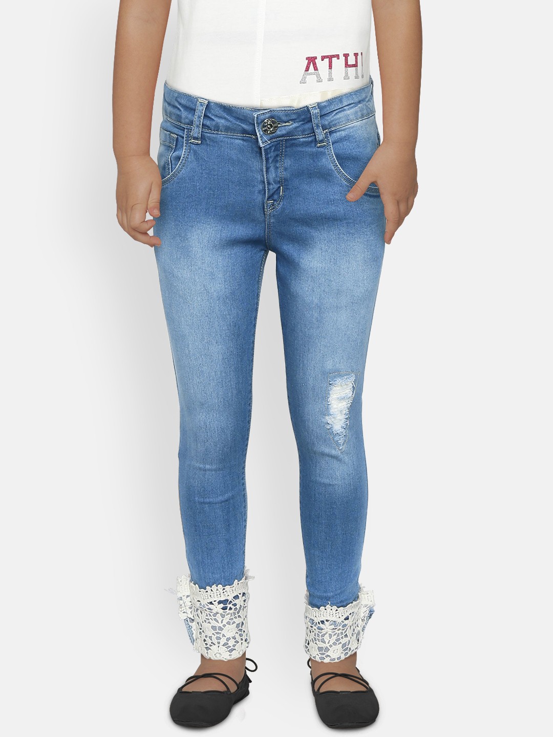 

Gini and Jony Girls Blue Regular Fit Mid-Rise Low Distress Stretchable Jeans