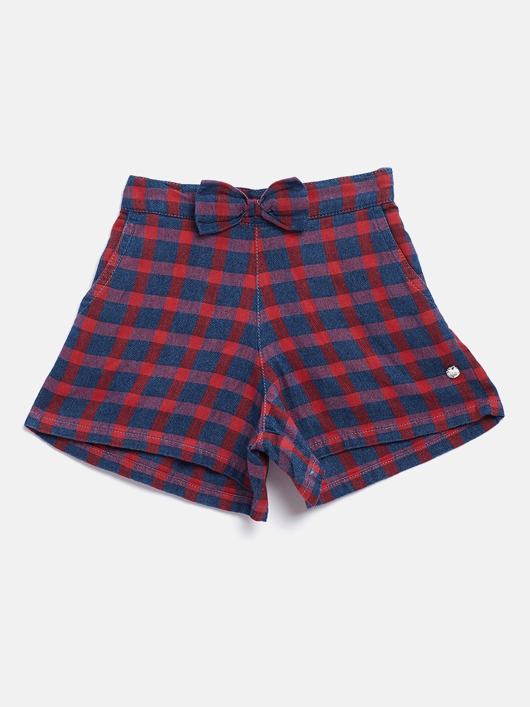 

Gini and Jony Girls Navy Blue & Red Checked Regular Fit Shorts