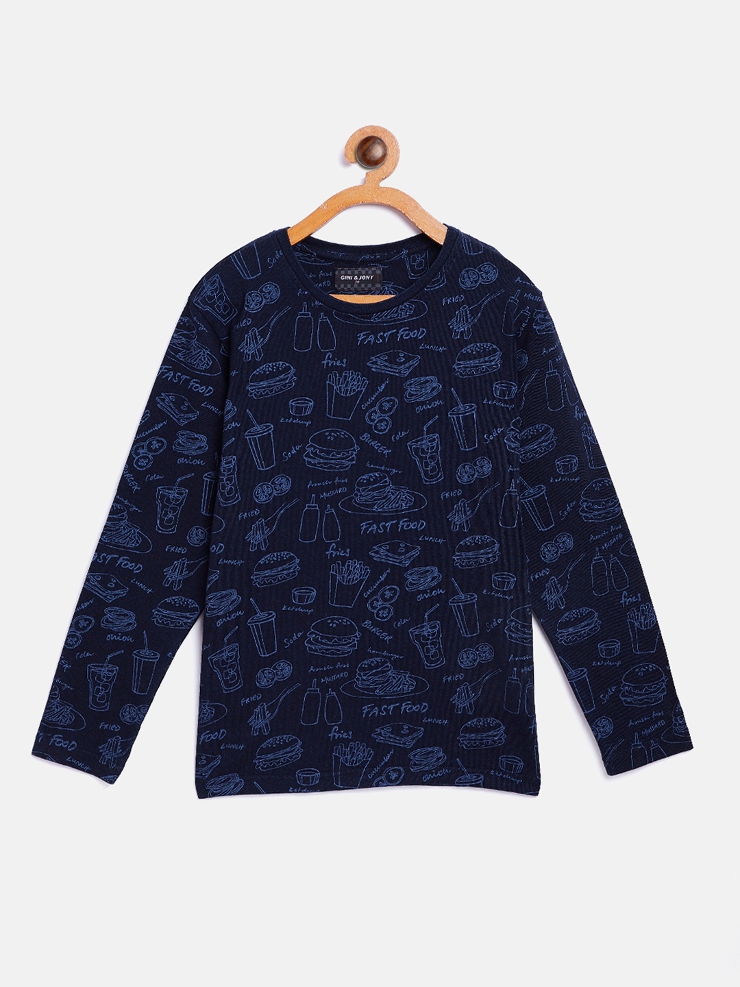 

Gini and Jony Boys Navy Blue Printed Round Neck T-shirt