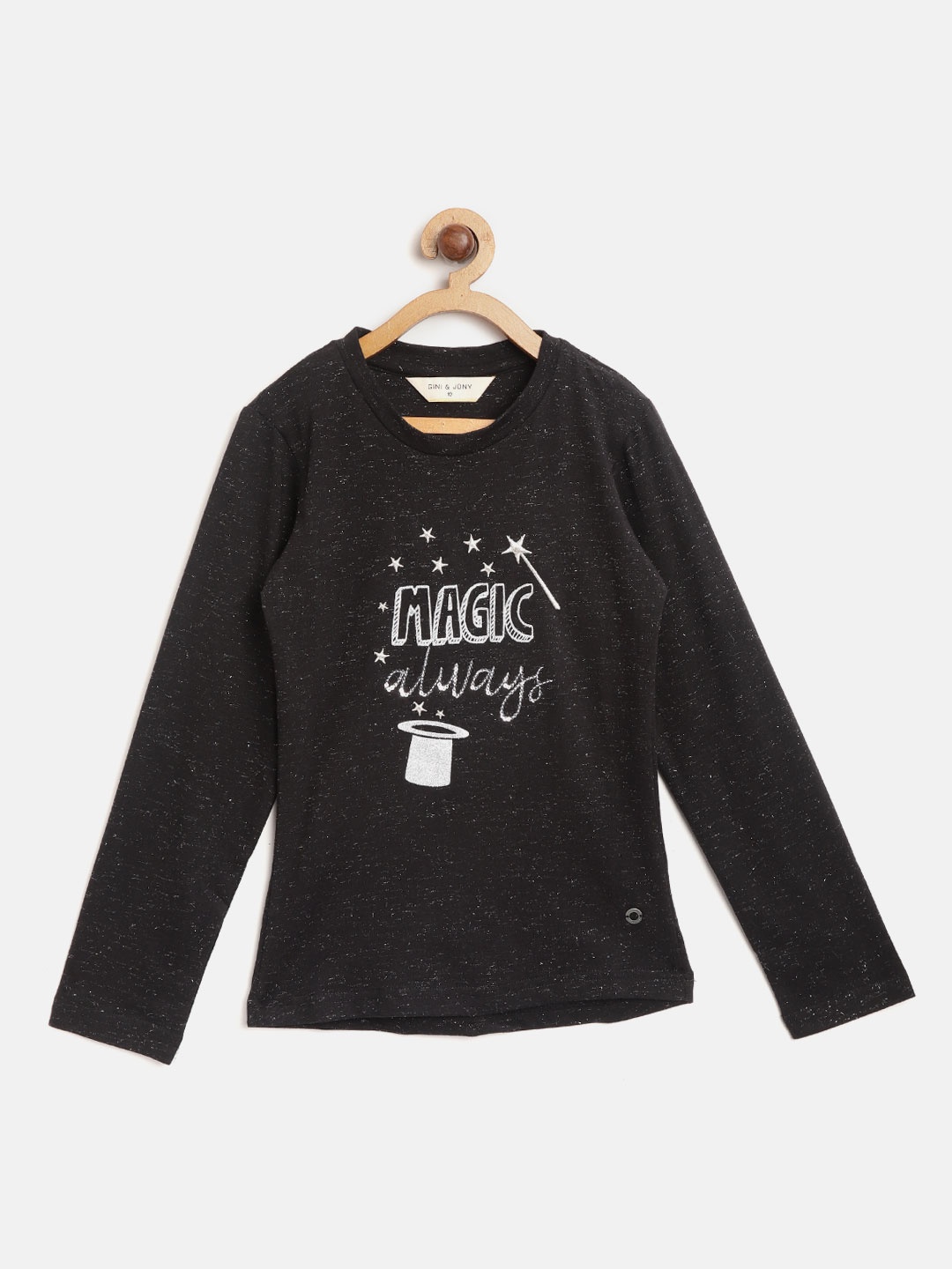 

Gini and Jony Girls Black & Silver Printed & Sequinned Round Neck T-shirt