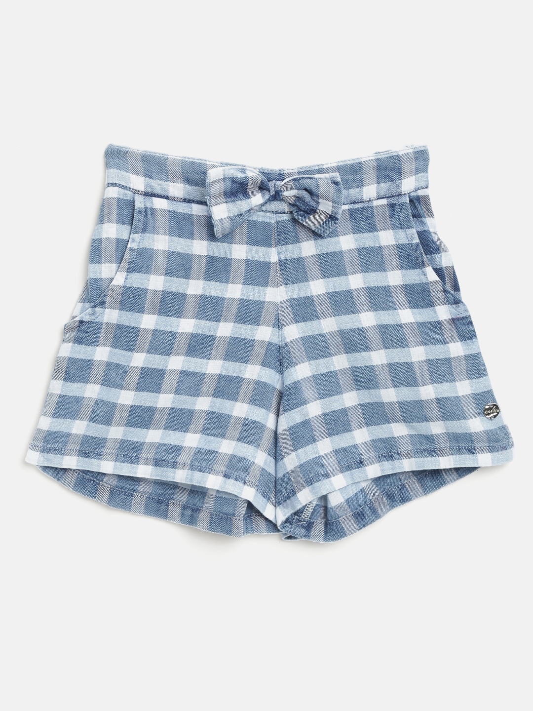 

Gini and Jony Girls Blue & Off-White Checked Regular Fit Shorts