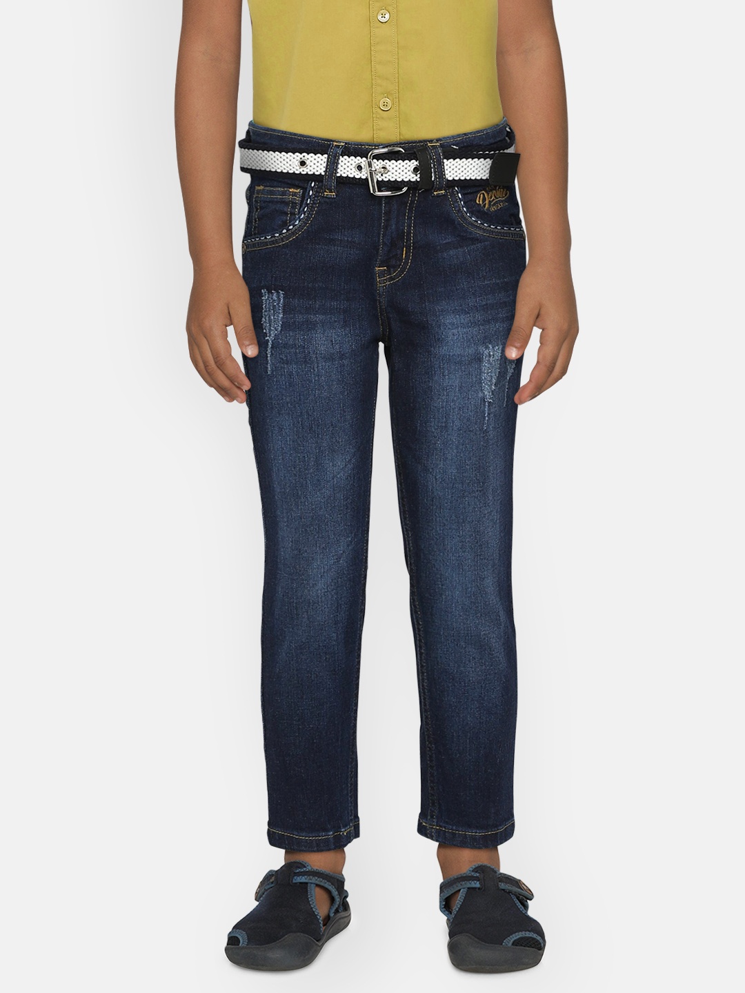 

Palm Tree Boys Blue Regular Fit Mid-Rise Low Distress Stretchable Jeans