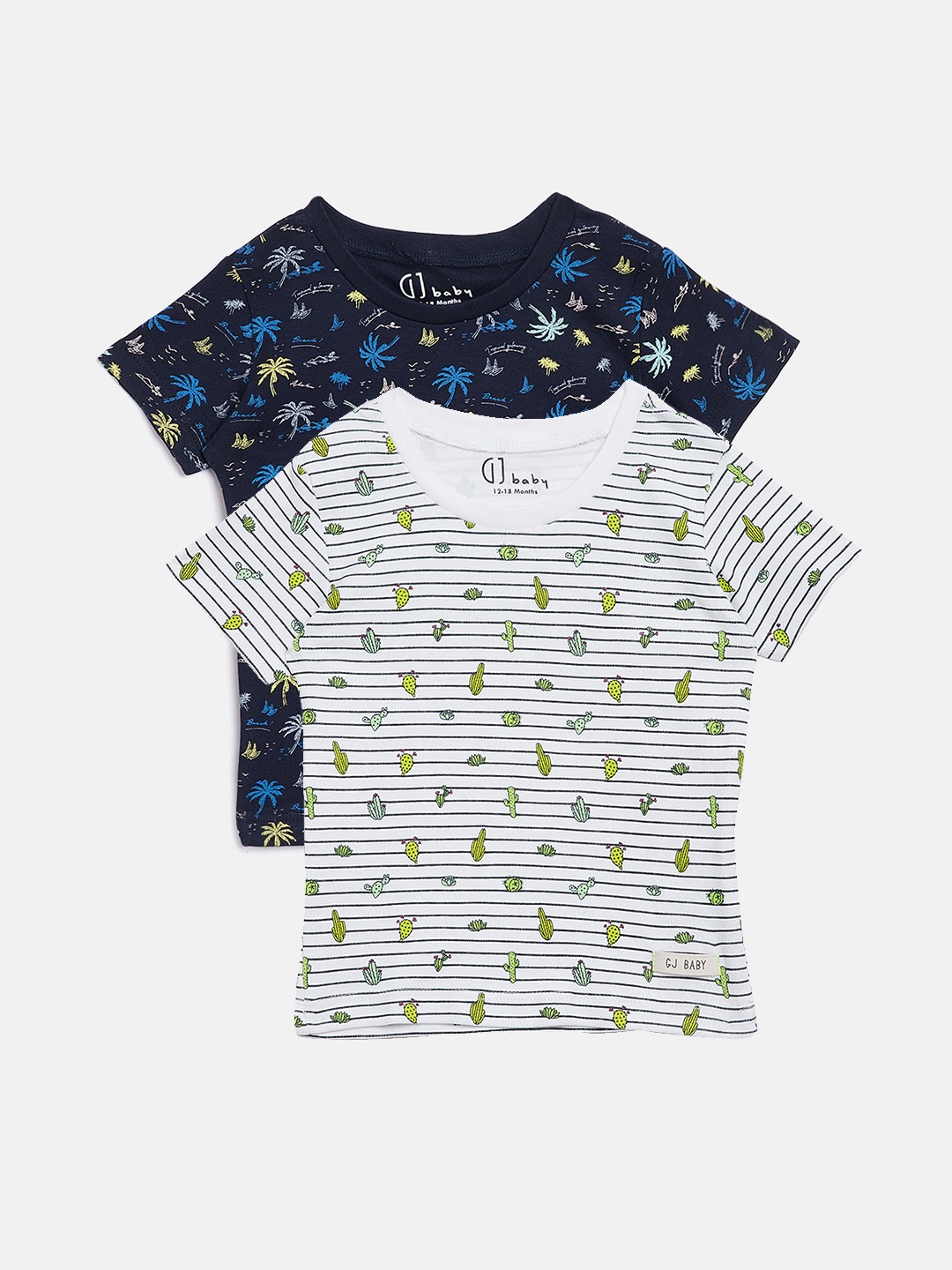 

Gini and Jony Boys Pack of 2 Printed Round Neck Pure Cotton T-shirts, White