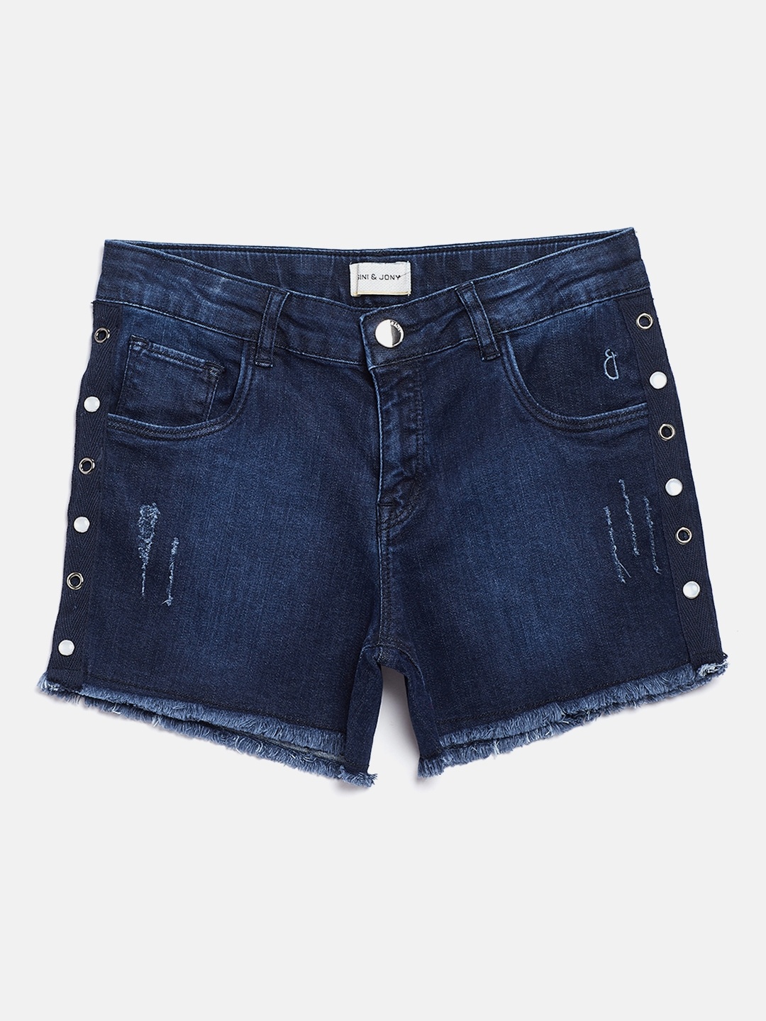 

Gini and Jony Girls Navy Blue Washed Regular Fit Denim Shorts