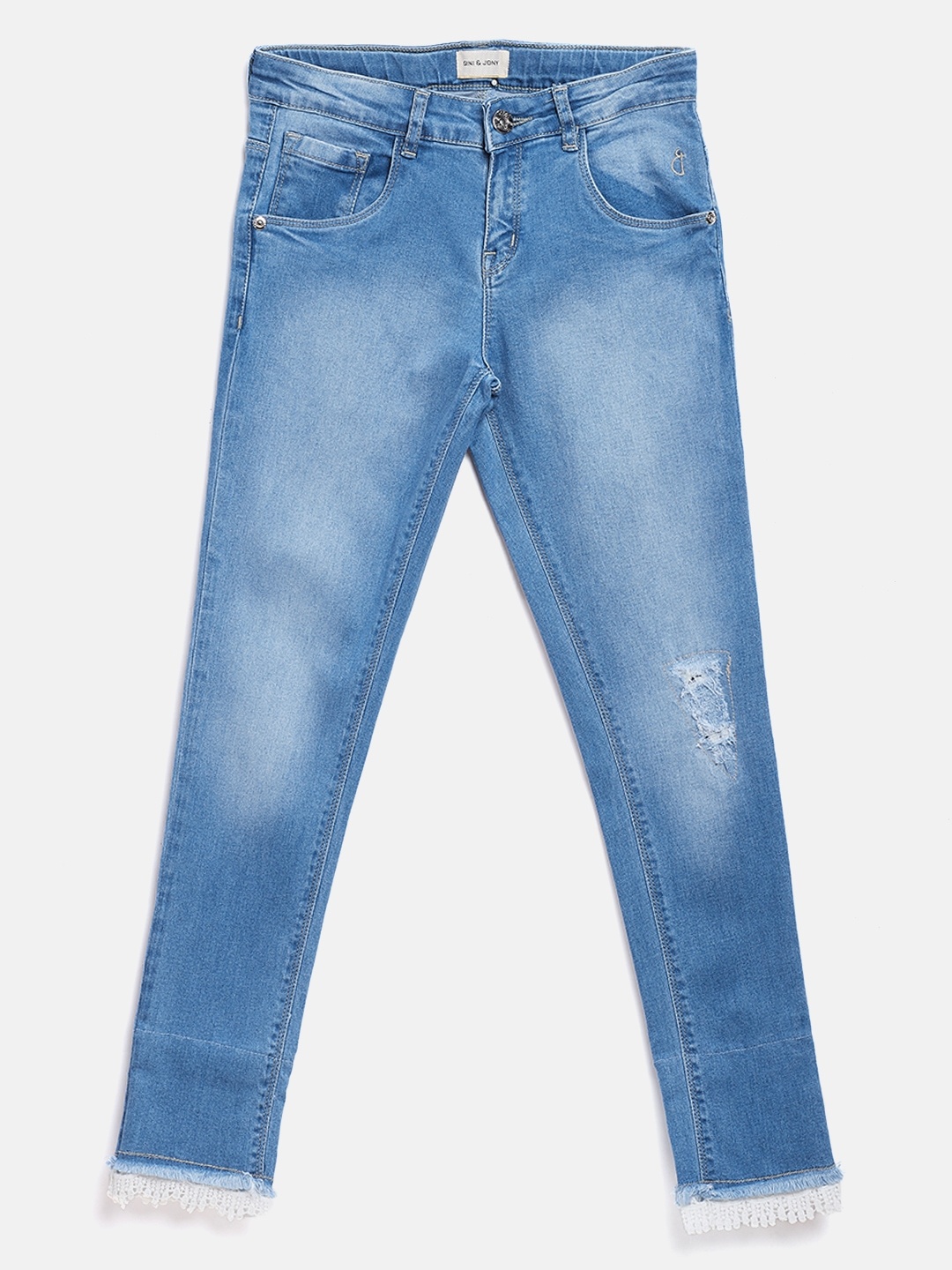 

Gini and Jony Girls Blue Regular Fit Mid-Rise Low Distress Stretchable Jeans