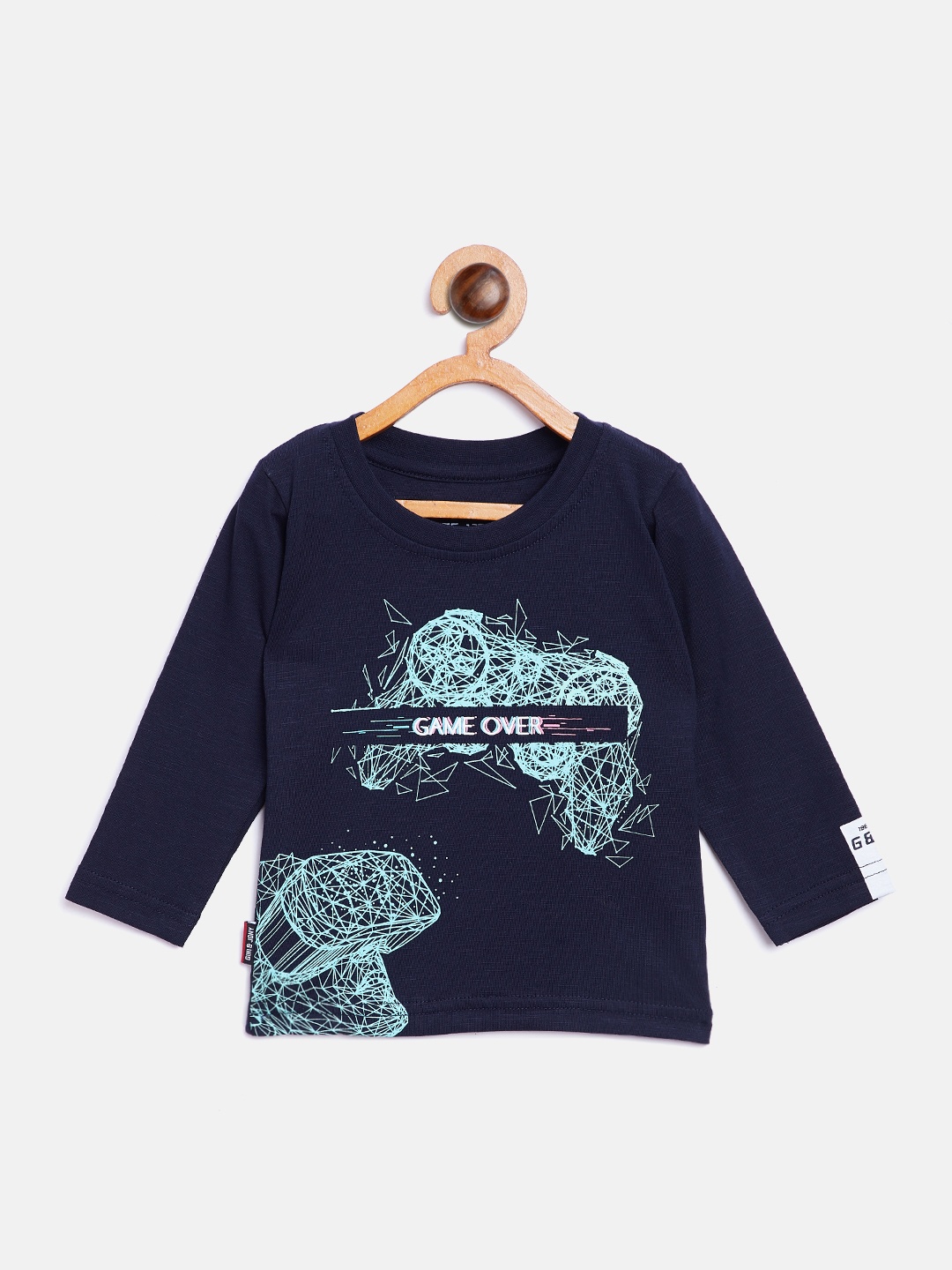 

Gini and Jony Boys Navy Blue & Sea Green Printed Round Neck T-shirt