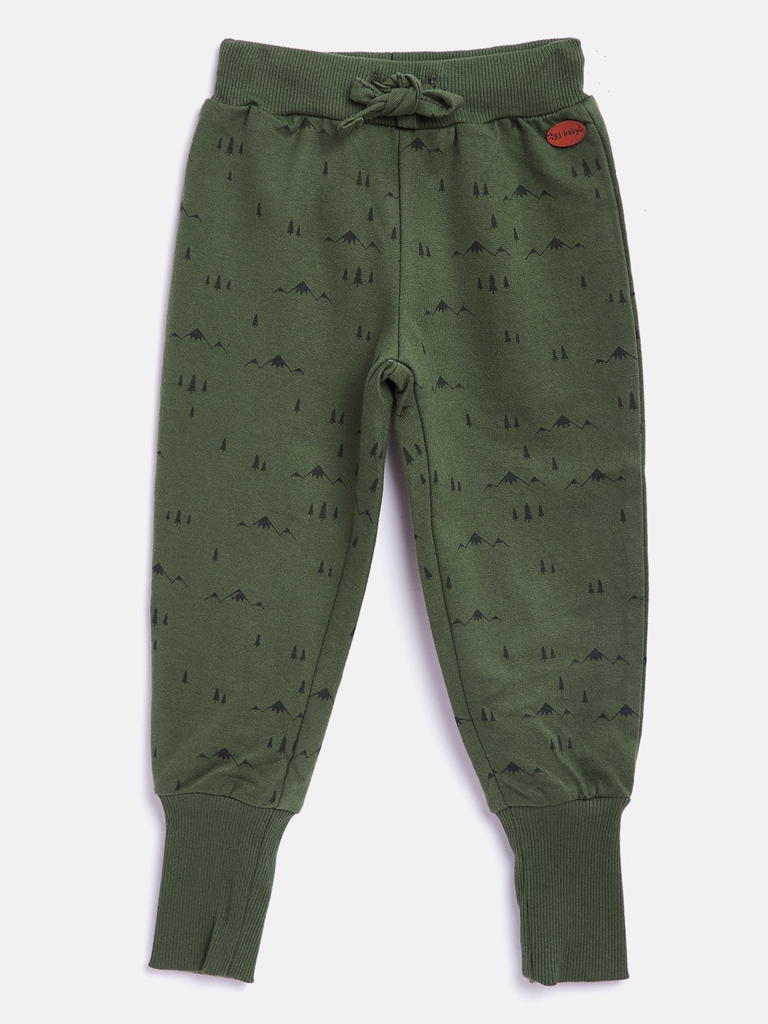 

Gini and Jony Boys Olive Green Printed Joggers