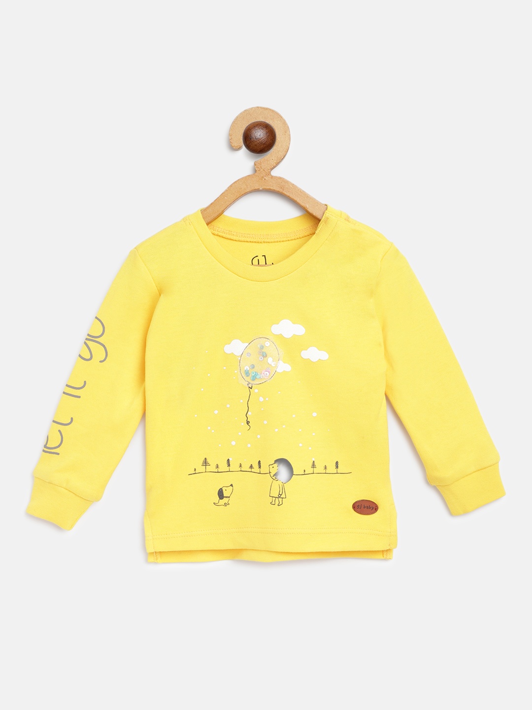 

Gini and Jony Infant Girls Yellow Conversational Print Round Neck Pure Cotton T-shirt