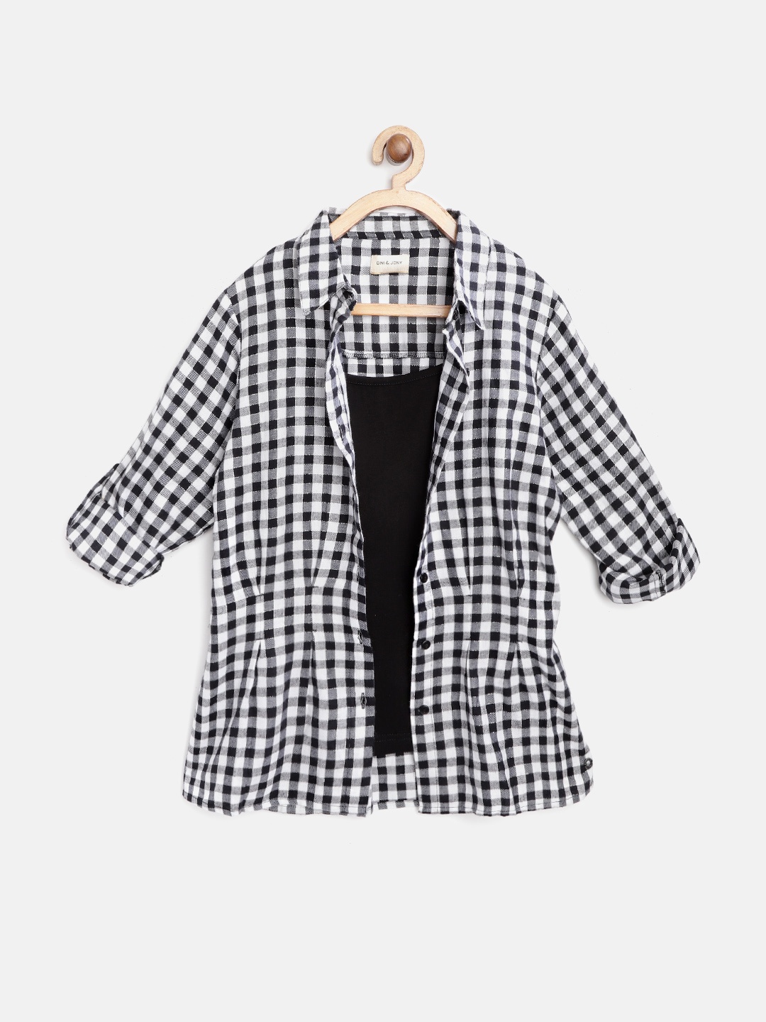 

Gini and Jony Infant Girls Black & White Regular Fit Checked Casual Shirt