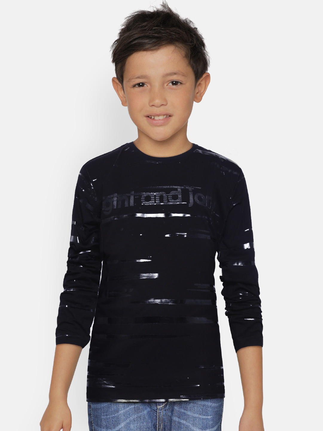 

Gini and Jony Boys Black Printed Round Neck Pure Cotton T-shirt