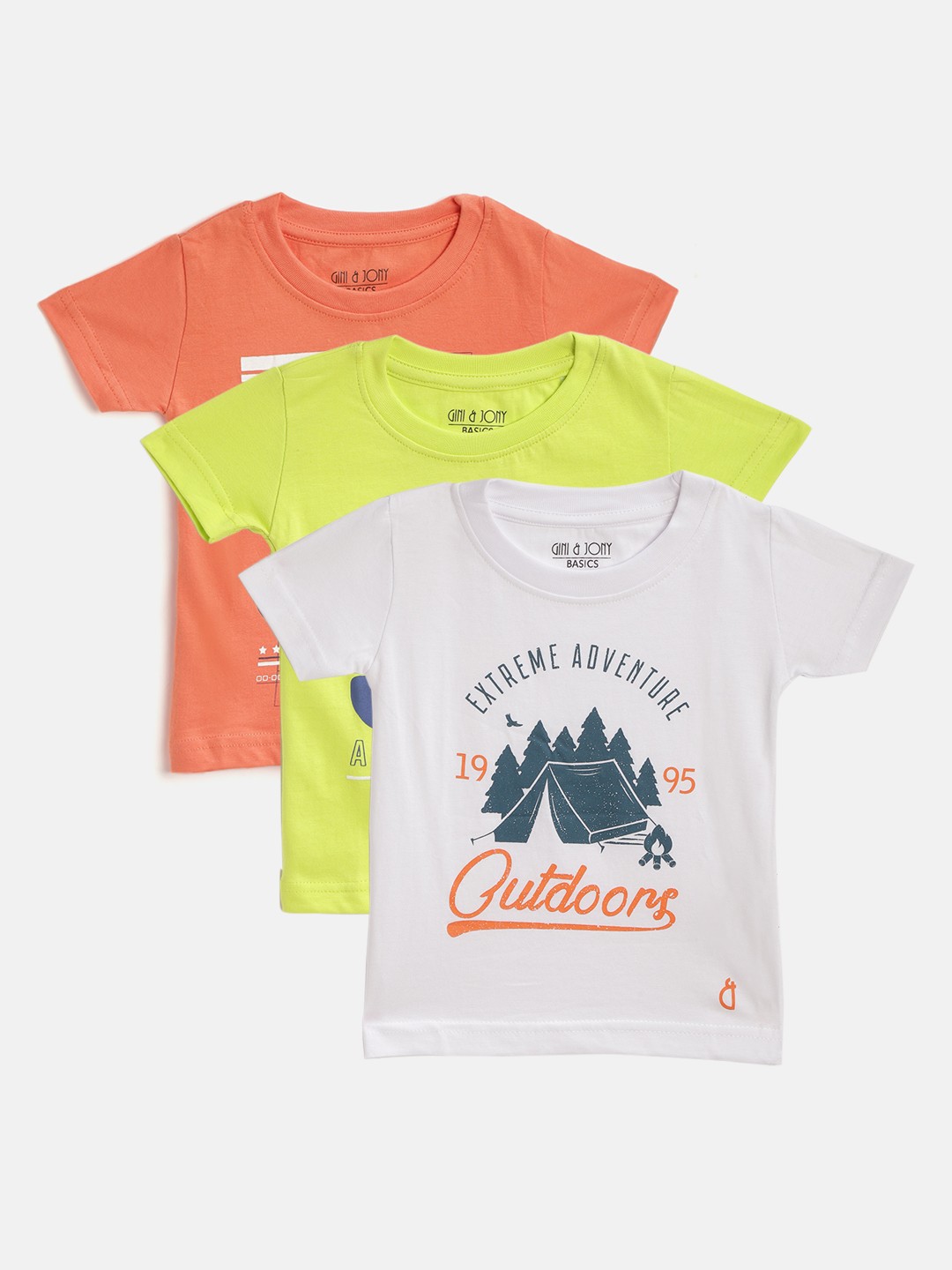 

Gini and Jony Infant Boys Pack of 3 Pure Cotton Printed Round Neck Tshirts, White