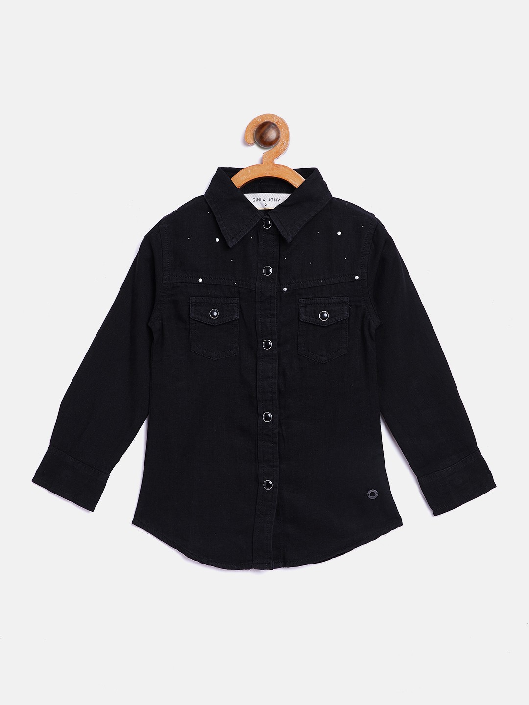 

Gini and Jony Girls Black Regular Fit Solid Denim Casual Shirt