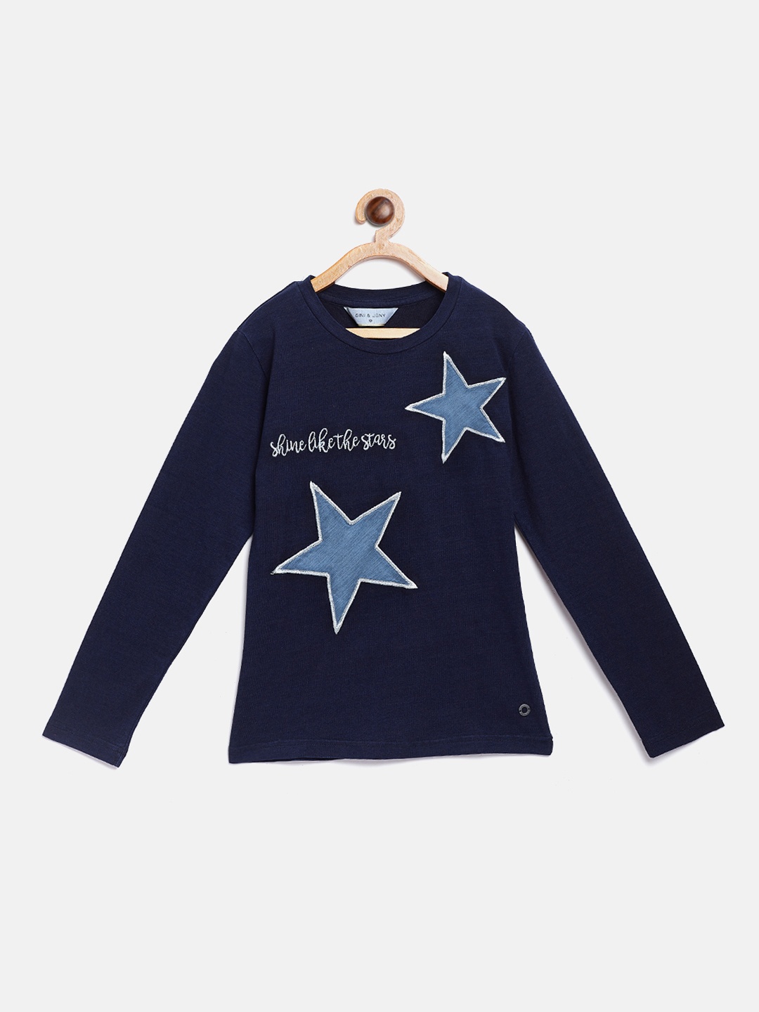 

Gini and Jony Girls Navy Blue Self Design Round Neck T-shirt