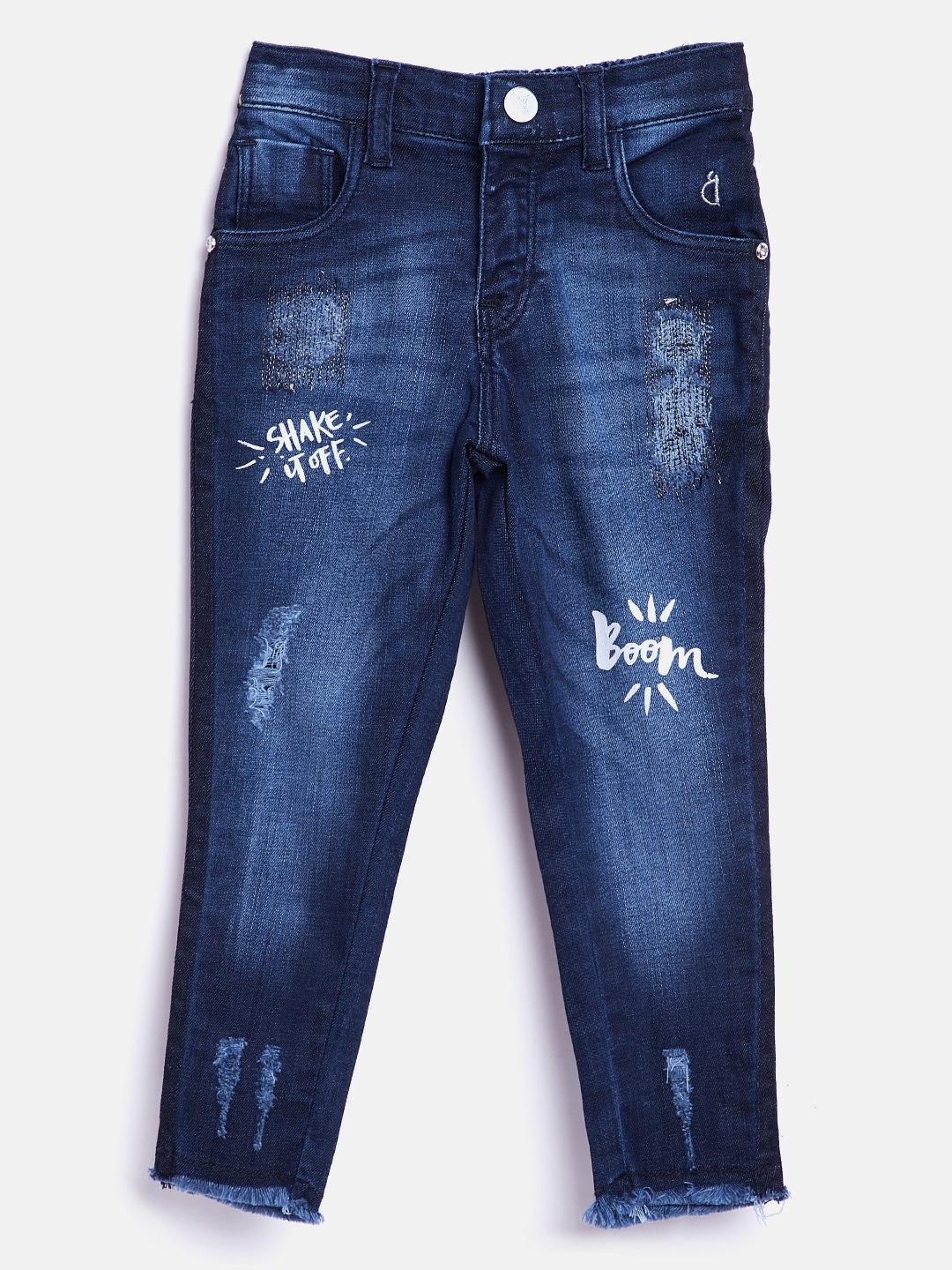 

Gini and Jony Girls Navy Blue Regular Fit Mid-Rise Low Distress Stretchable Jeans